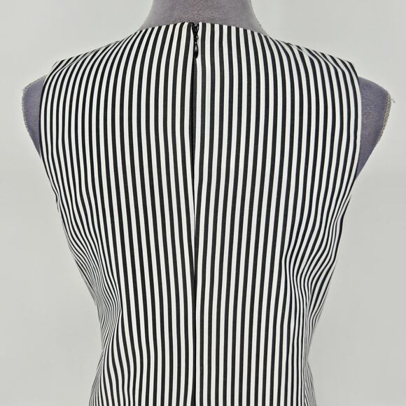 Donna Morgan Dress Womens 6 White Black Stripe Cotton Blend Ruffle Hem Back Zip - Picture 9 of 12